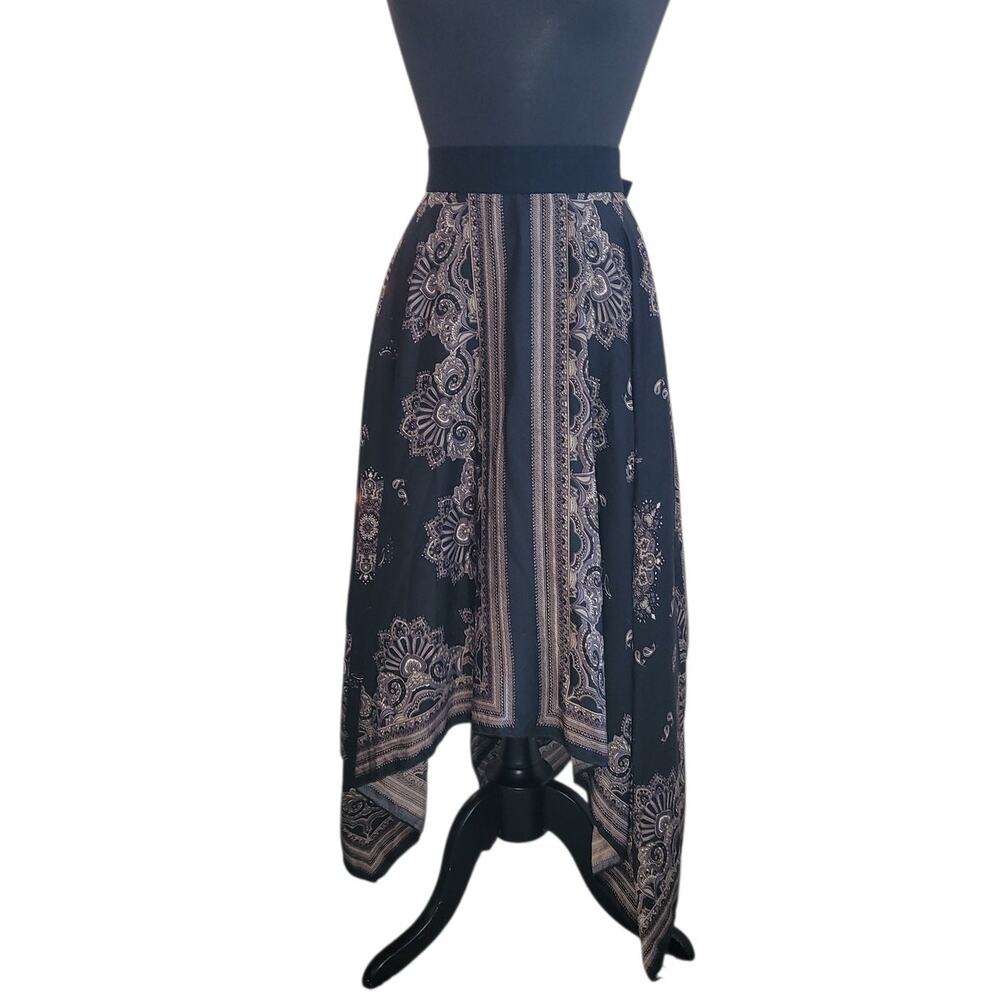 VTG Boho Paisley Handkerchief Midi Skirt XL Festival Cottagecore Western Hippie